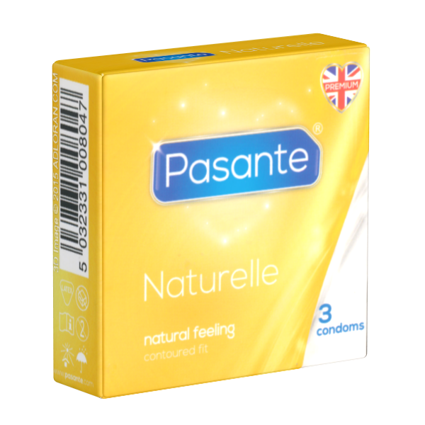 Pasante «Naturelle» (Natural Fit) 3 anatomisch geformte Kondome mit 66mm-Kopfteil