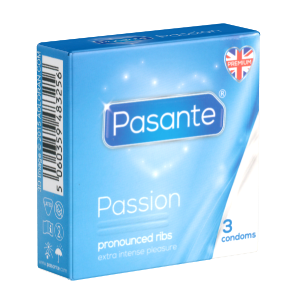 Pasante «Passion» (Ribbed) 3 ribbed condoms for the especially intense orgasm