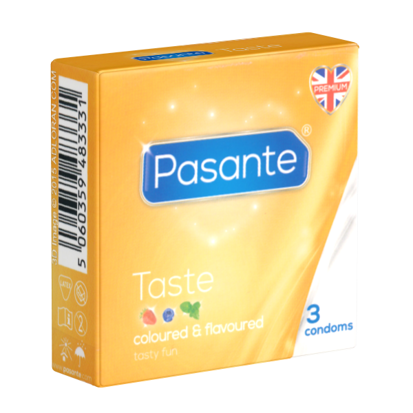 Pasante «Taste» (Flavours) 3 aromatisch-bunte Kondome mit drei inspirierenden Aromen