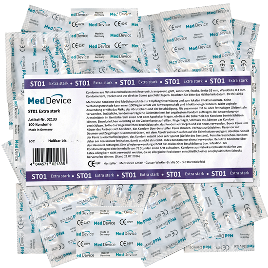 MedDevice «ST01 Extra Stark» 100 starke Profi-Kondome mit sympathisch angenehmen Geruch
