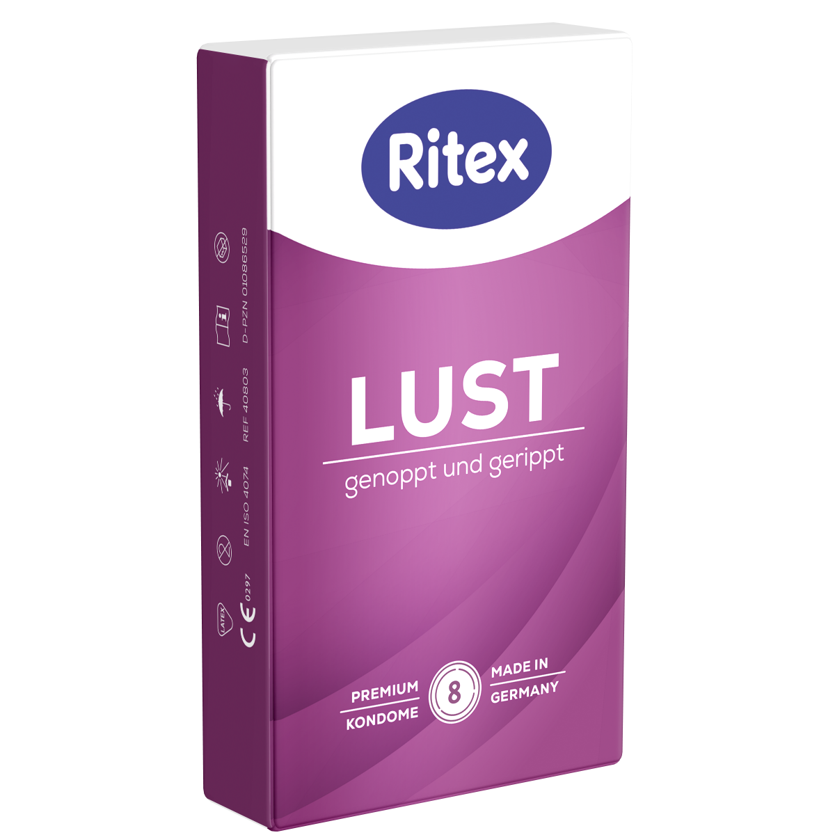 Ritex «Lust» Genoppt und Gerippt, 8 luststeigernde Kondome mit dreifacher Stimulation