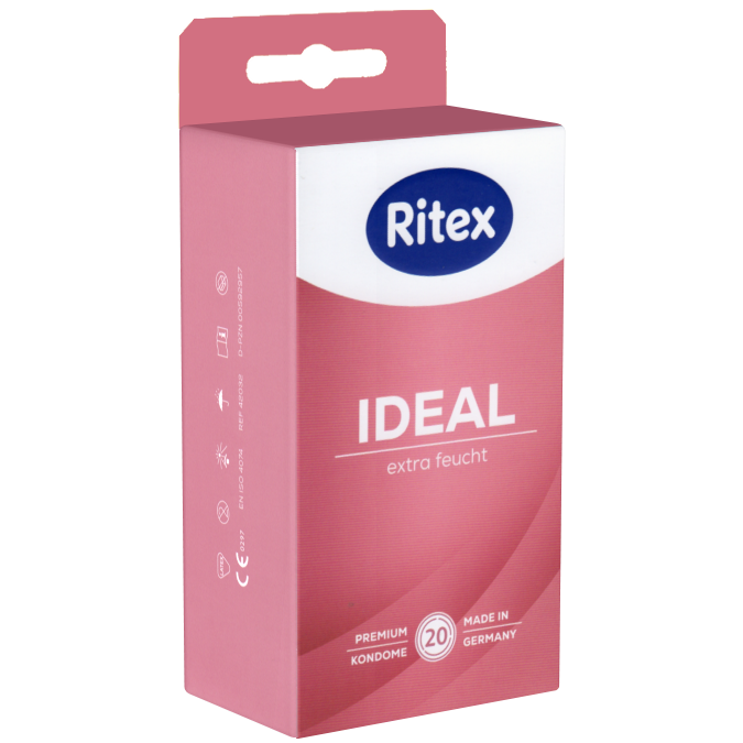 Ritex «Ideal» Extra Feucht (Extra Wet), 20 extra lubricant condoms with 50% more lubricant than standard condoms