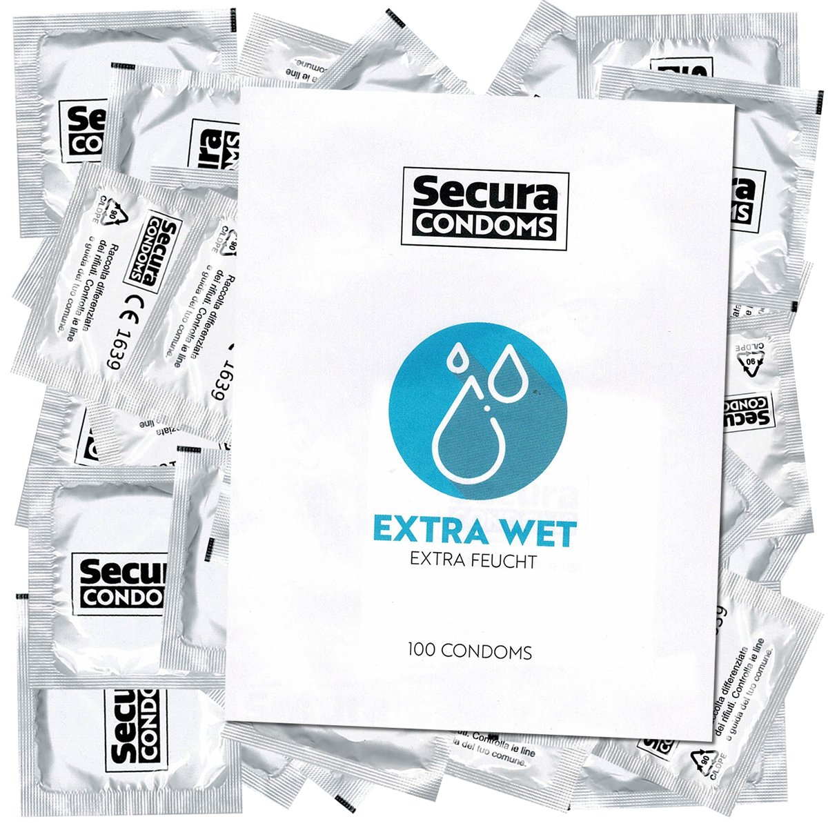 Secura «Extra Wet» 100 extra wet condoms for long lasting fun