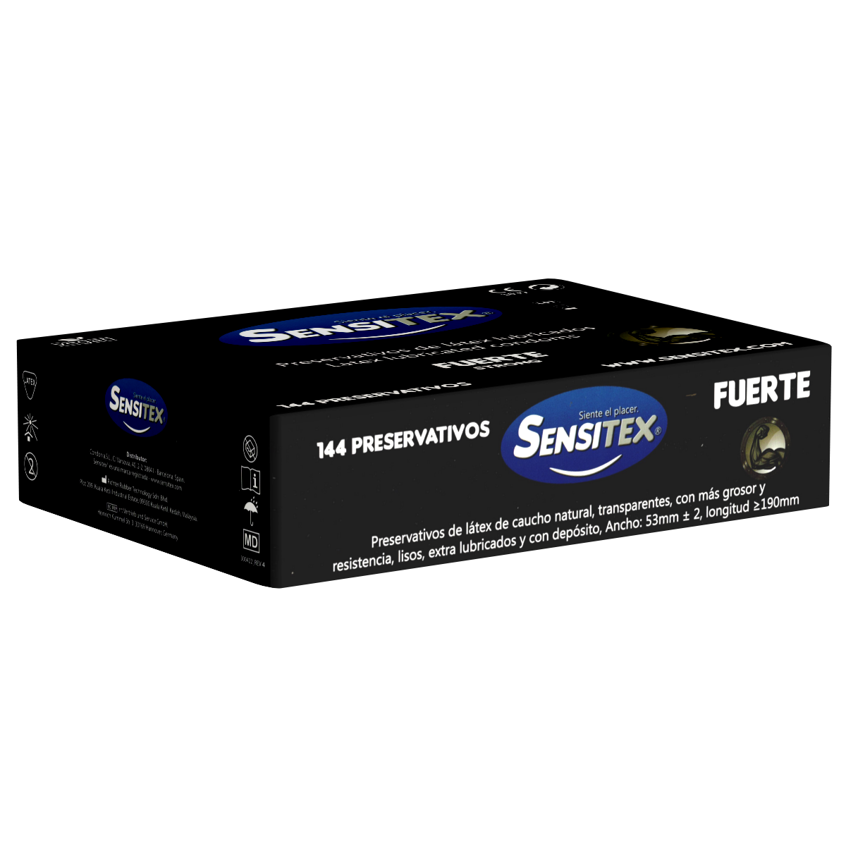 Sensitex «Extra Fuerte» (Extra Strong), 144 extra starke und vegane Kondome aus Spanien, Vorratsbox