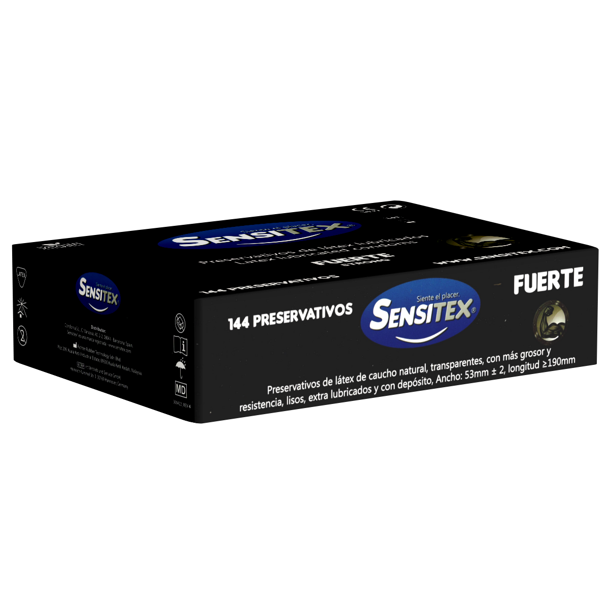 Sensitex «Extra Fuerte» (Extra Strong), 144 extra strong and vegan condoms from Spain, clinic pack