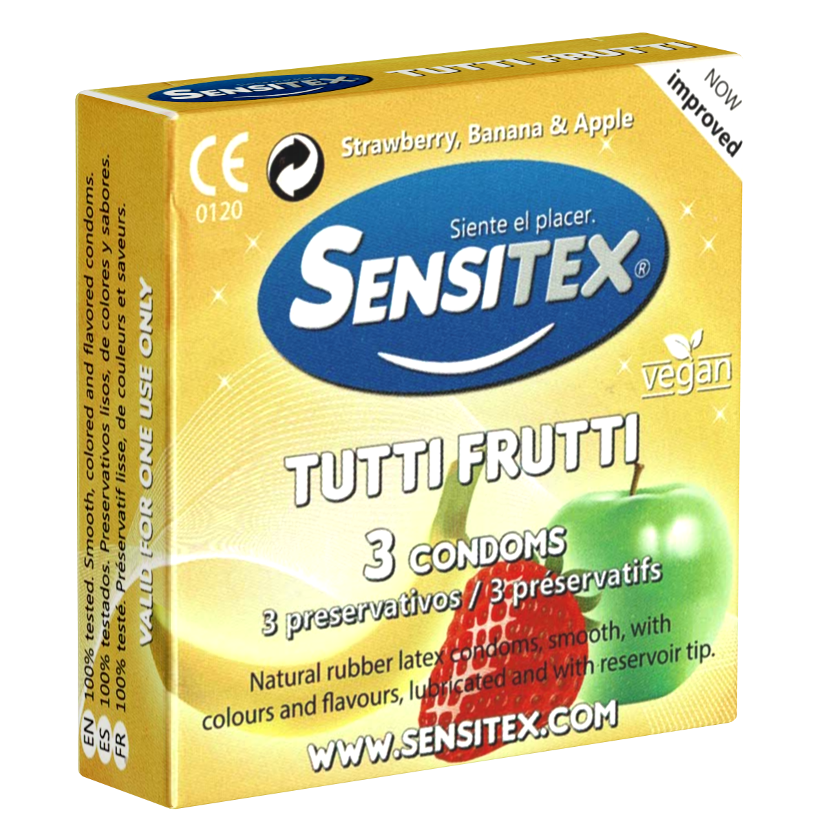 Sensitex «Tutti Frutti» 3 multi-coloured and vegan condoms with taste - from Spain