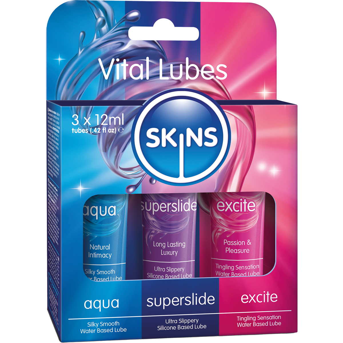 Skins «Vital Lubes» 3 x 12ml verschiedene Sorten Gleitgel - Sortiment zum Probieren