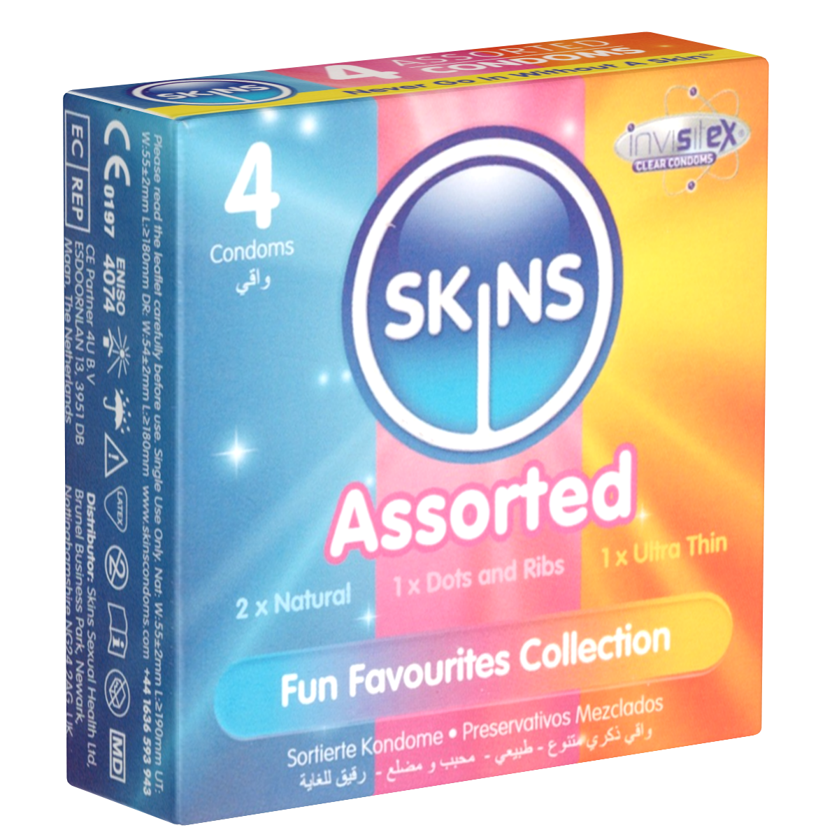 Skins «Assorted» Mix 4 britische Kondome aus kristallklarem Latex - ohne Latexgeruch