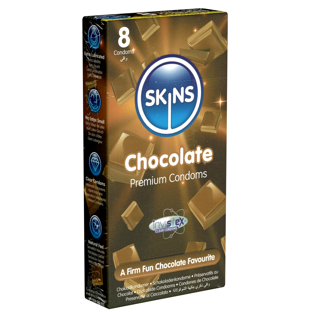 Skins Single: Chocolate, 8 condoms with chocolate flavour