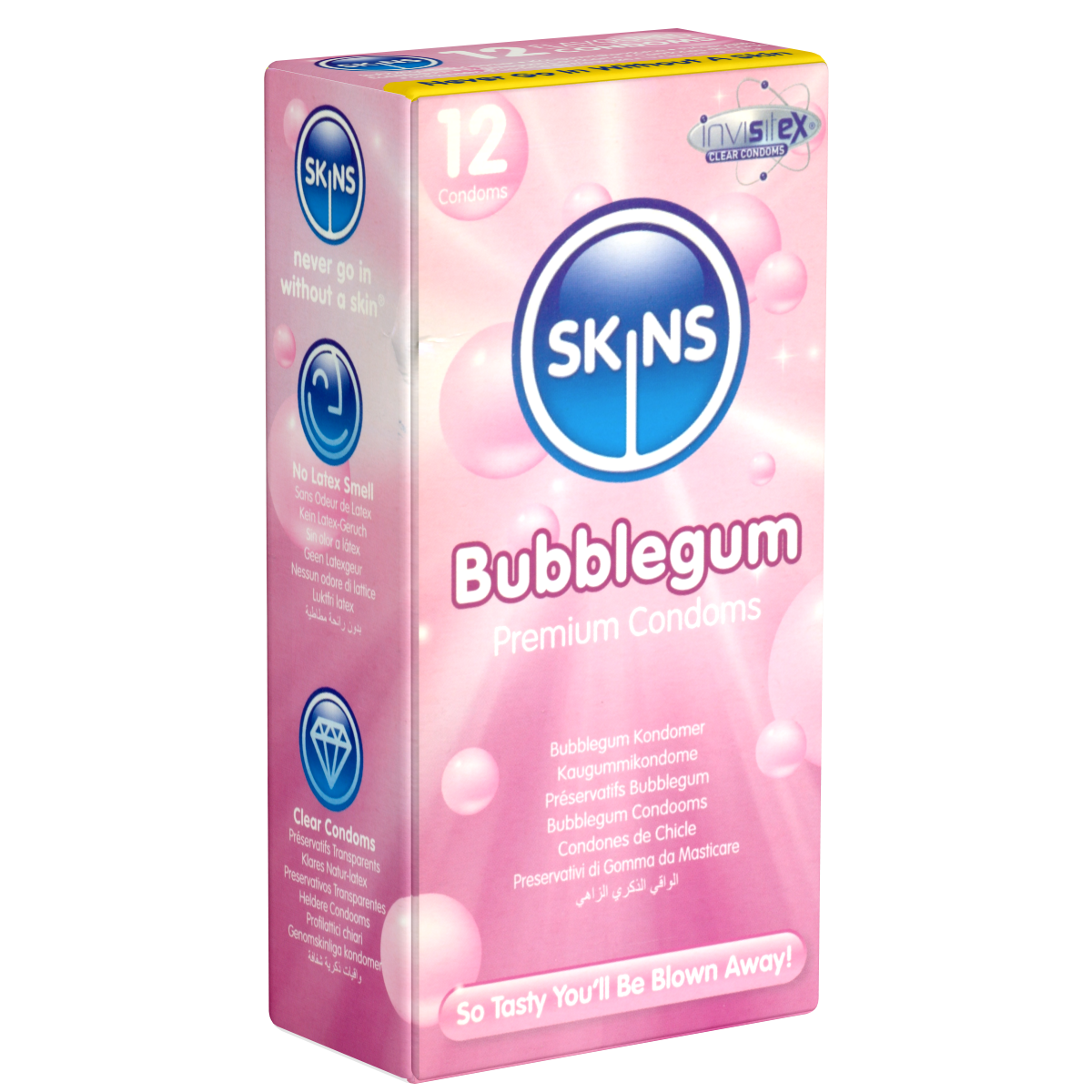Skins «Bubblegum» 12 condoms with naughty bubblegum flavour - without latex smell