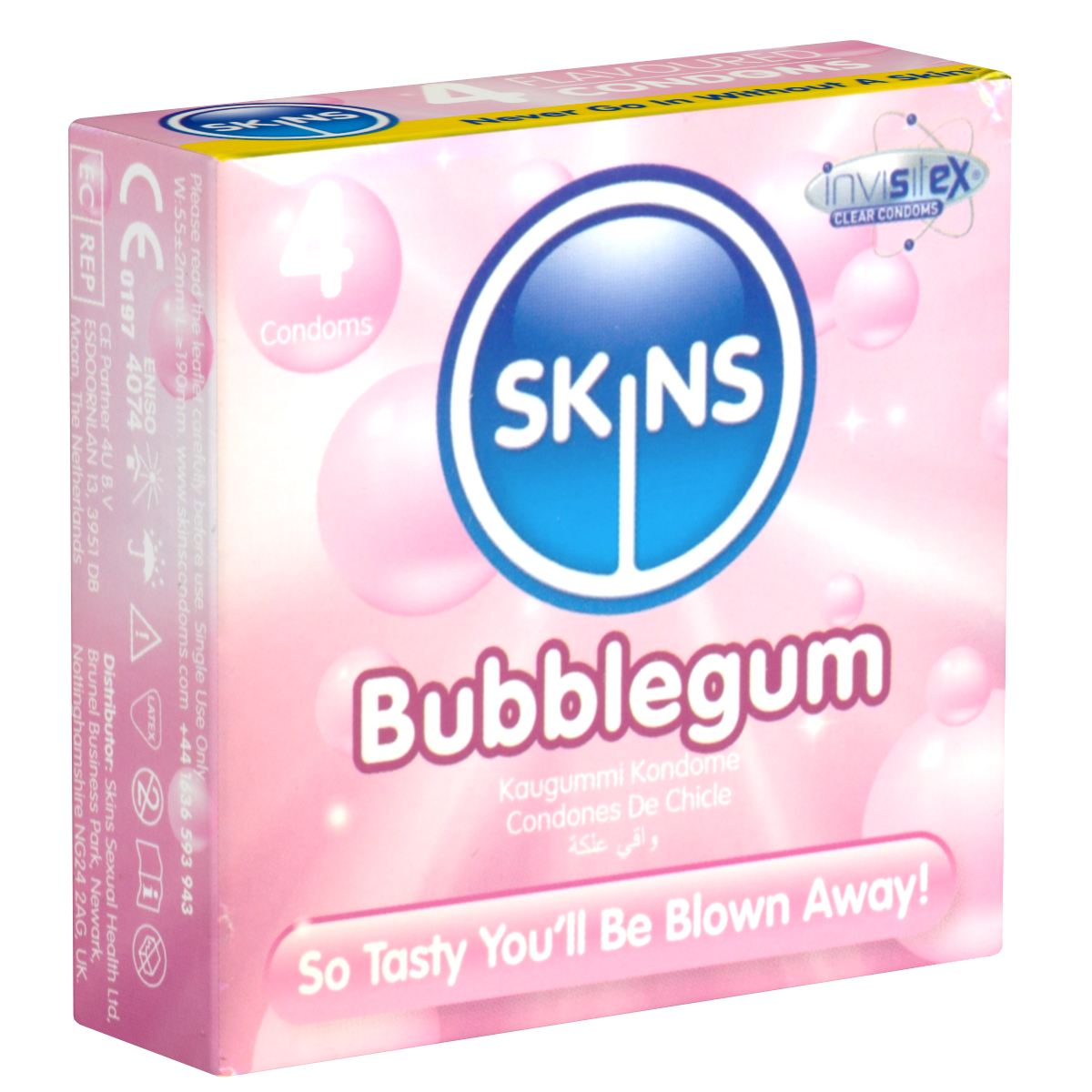 Skins «Bubblegum» 4 leckere Kondome mit Kaugummi-Aroma - ohne Latexgeruch