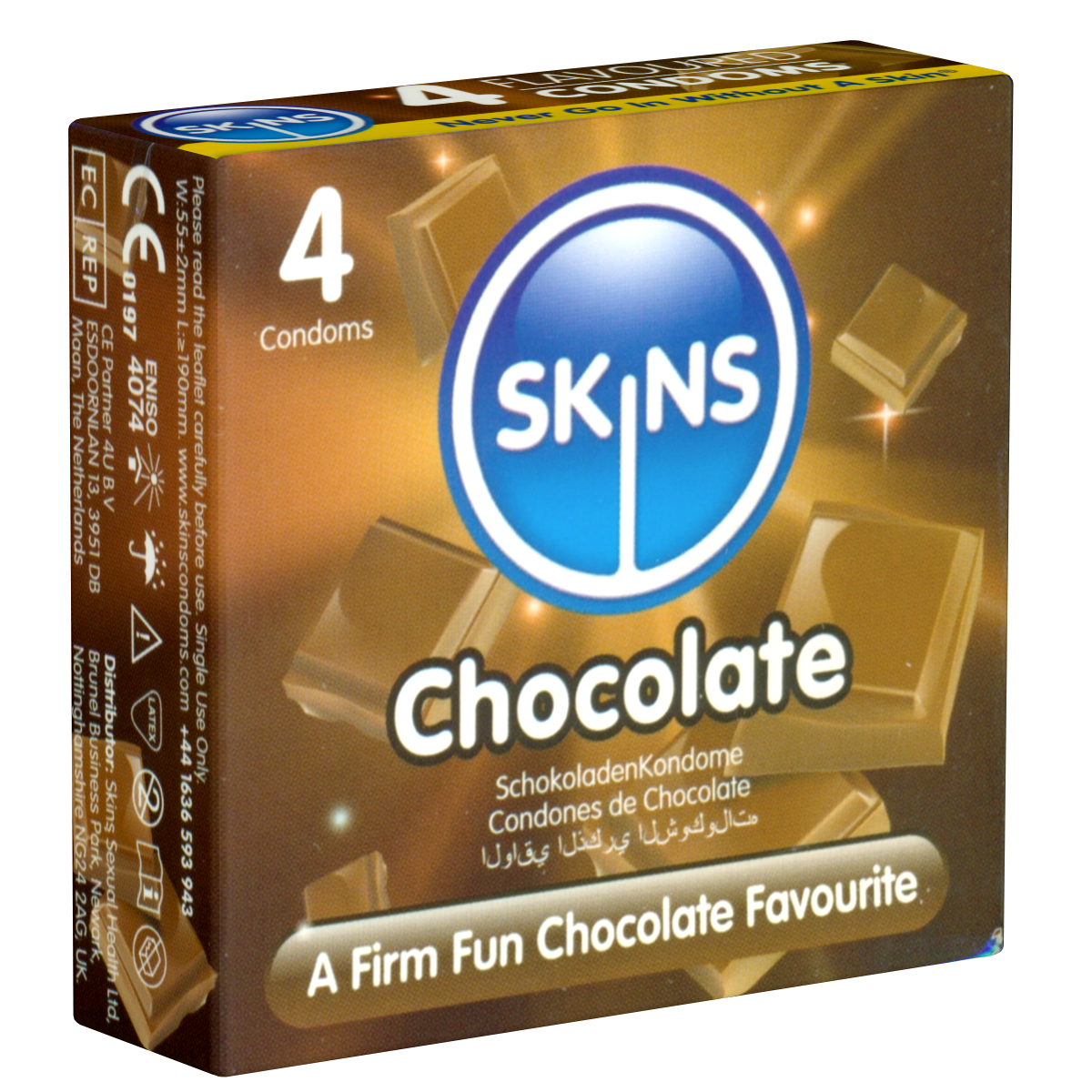 Skins «Chocolate» 4 Kondome mit süßem Schokoladen-Aroma - ohne Latexgeruch 