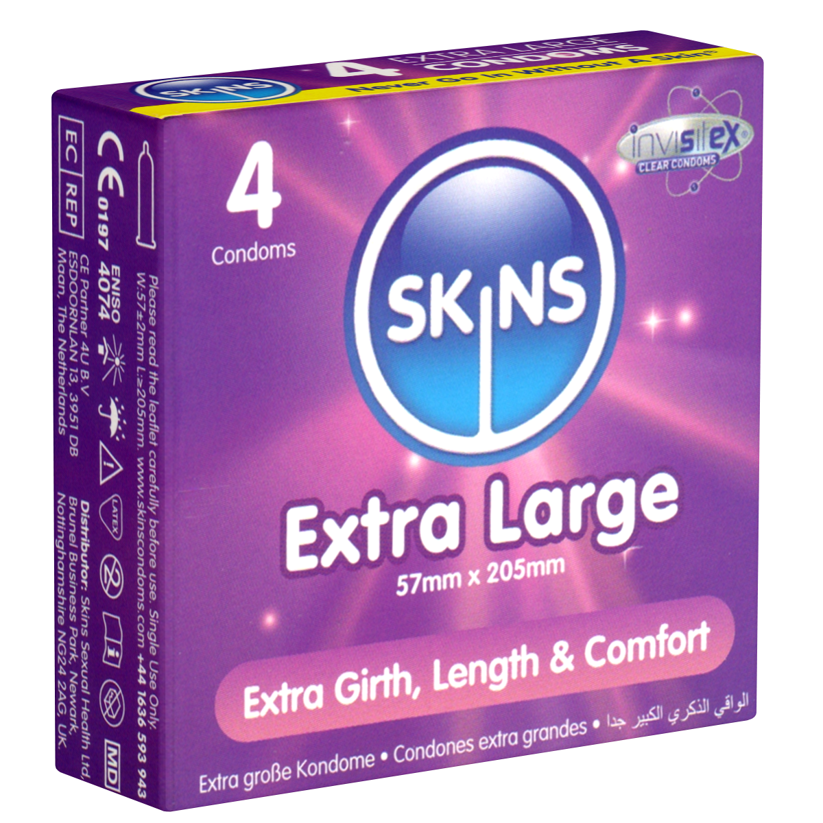 Skins «Extra Large» 4 XXL Kondome aus kristallklarem Latex - ohne Latexgeruch