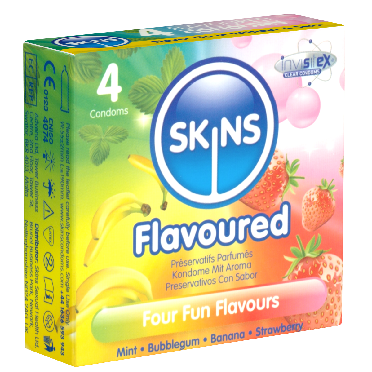 Skins «Flavoured» Aroma-Mix aus 4 leckeren Kondomen - ohne Latexgeruch