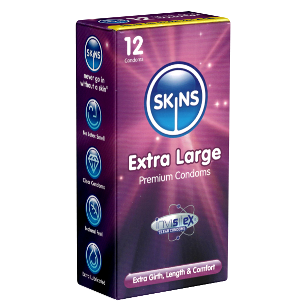Skins «Extra Large» 12 XXL Kondome aus kristallklarem Latex - ohne Latexgeruch