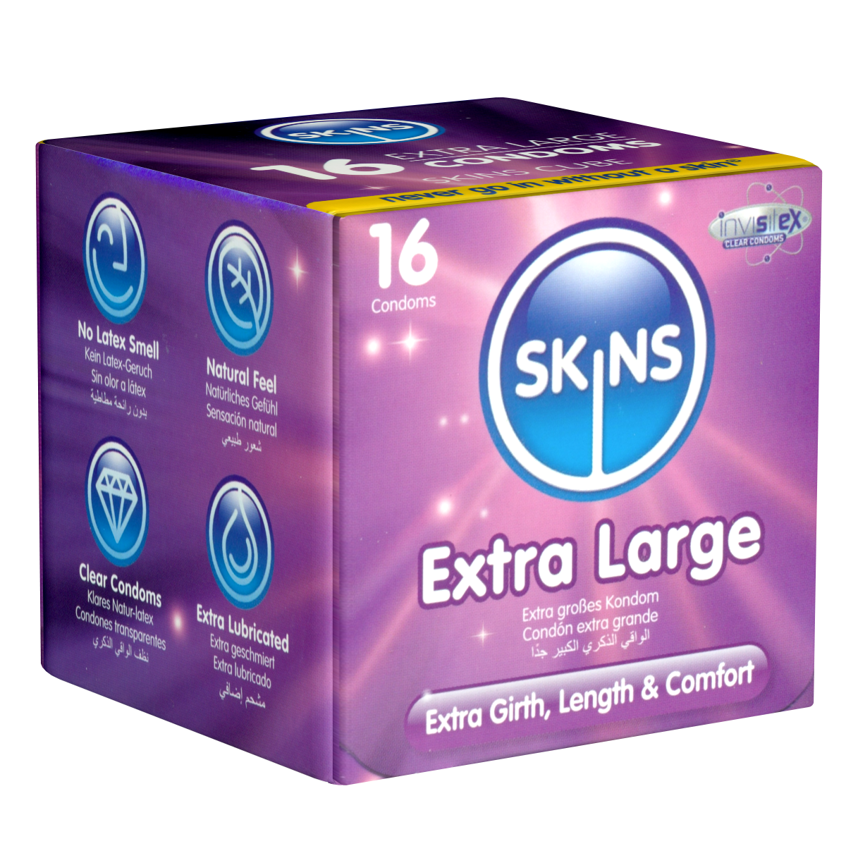 Skins «Extra Large» 16 XXL condoms made of crystal clear latex - without latex smell