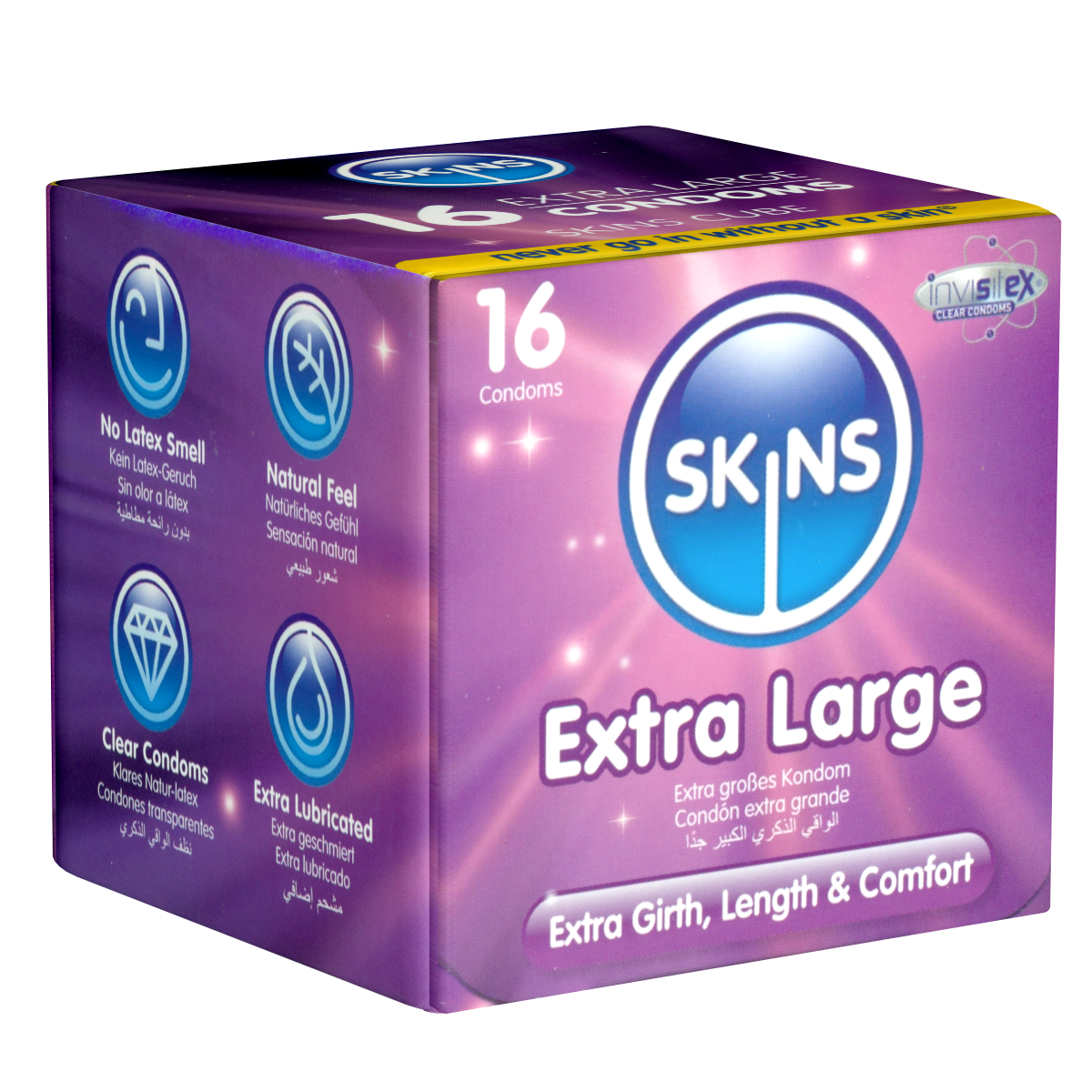 Skins «Extra Large» 16 XXL Kondome aus kristallklarem Latex - ohne Latexgeruch