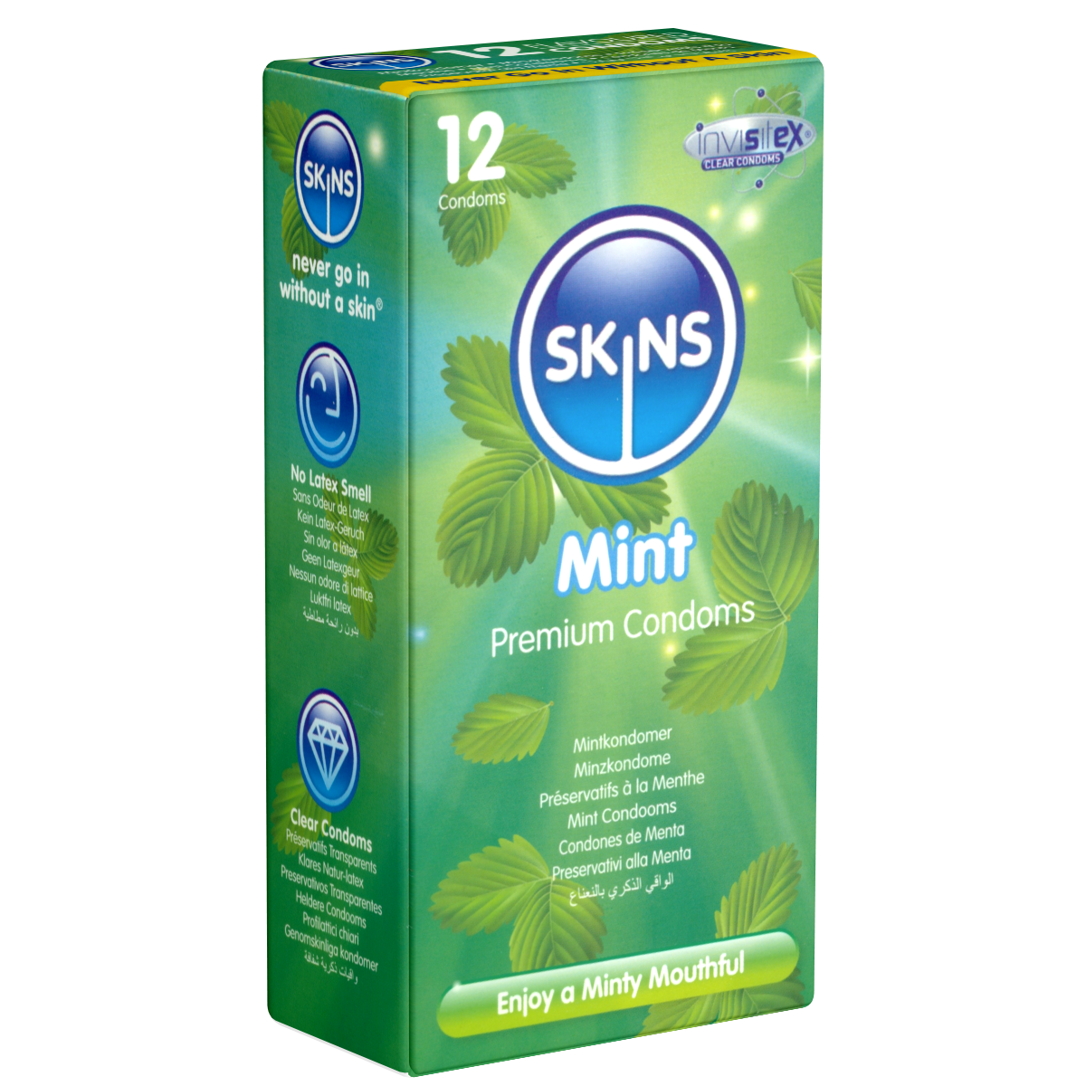 Skins «Mint» 12 condoms with refreshing mint flavour - without latex smell