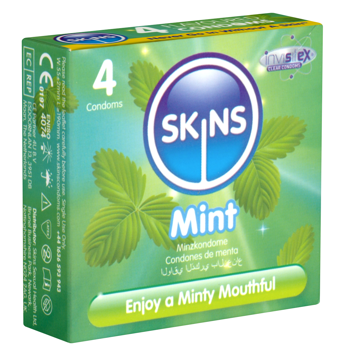 Skins «Mint» 4 Kondome mit feinem Minzaroma - ohne Latexgeruch