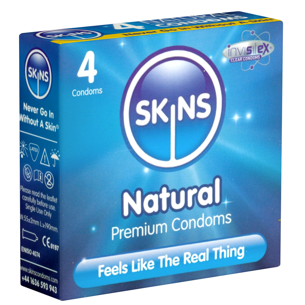 Skins «Natural» 4 natural condoms made of crystal clear latex - without latex smell