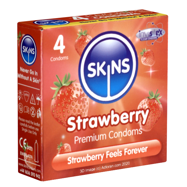 Skins «Strawberry» 4 Kondome mit feinem Erdbeeraroma - ohne Latexgeruch