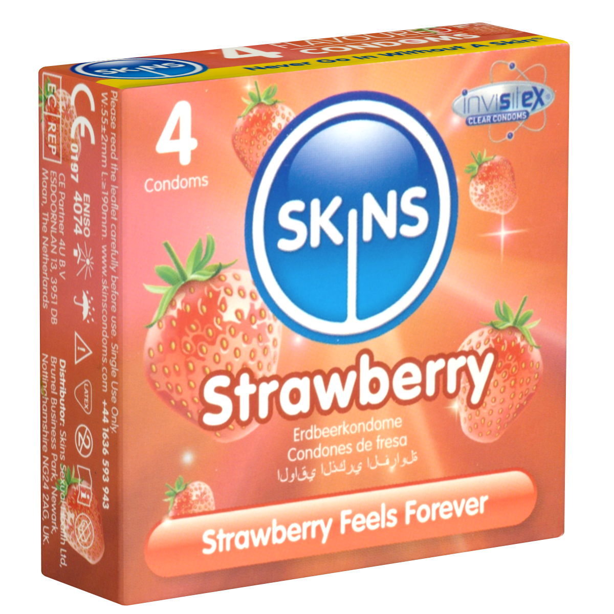 Skins «Strawberry» 4 Kondome mit feinem Erdbeeraroma - ohne Latexgeruch