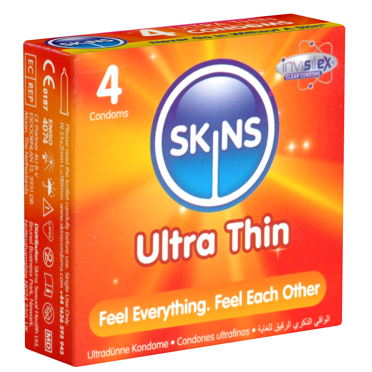 Skins «Ultra Thin» 4 ultra thin condoms made of crystal clear latex - without latex smell