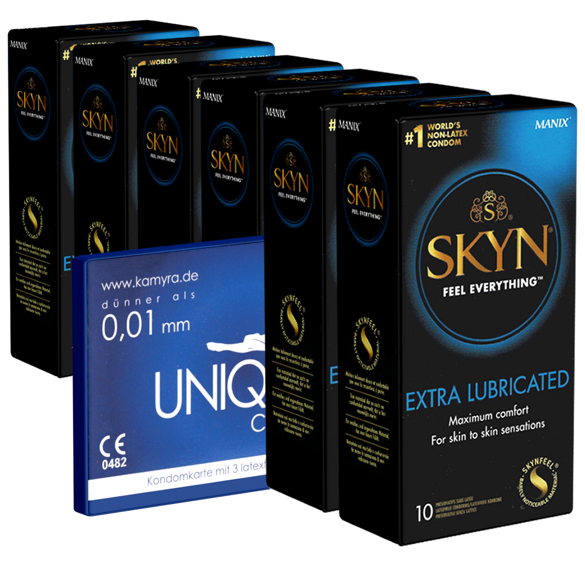 SKYN «Extra feucht» (Extra Lubricated) 60 (6x10) extra wet and latex free condoms + 1x Kamyra Unique Pull for free