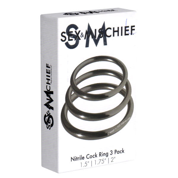 Sex & Mischief «Nitrile Cock Rings» black cock rings in three different sizes