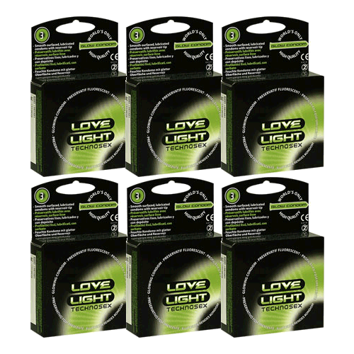 Sugant «Love Light Glow» 6x3 glowing condoms with fluorescent effect - value pack