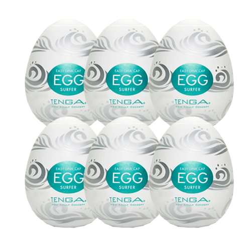 Tenga Egg Sixpack «Surfer» hard boiled, 6 disposable masturbators with stimulating structure (wave-shaped ribs)