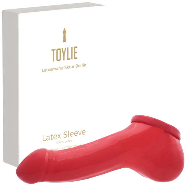 Toylie Latex Penis Sleeve «ADAM 5.5» red, with molded glans and scrotum