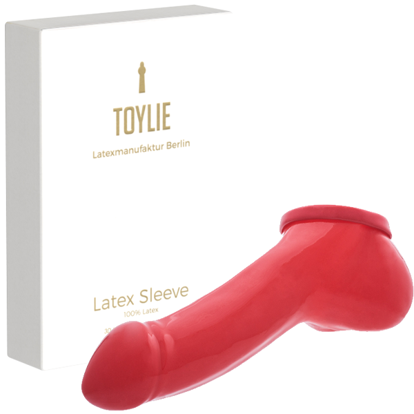 Toylie Latex Penis Sleeve «ADAM 4.5» red, with molded glans and scrotum