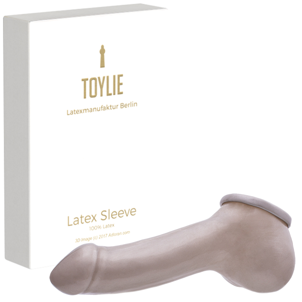 Toylie Latex Penis Sleeve «ADAM 5.5» silver, with molded glans and scrotum