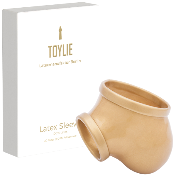 Toylie Latex-Penishülle «BEN» gold, ohne Schaft, mit ausgeformten Hodensack und Penisring