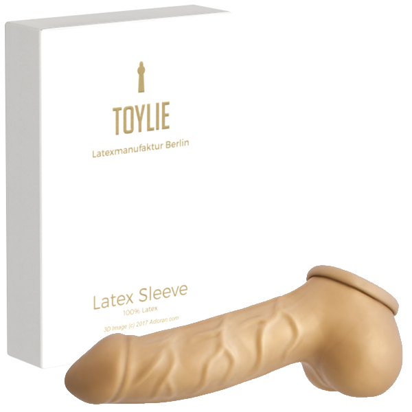 Toylie Latex Penis Sleeve «CARLOS» golden, with strong veins and molded scrotum