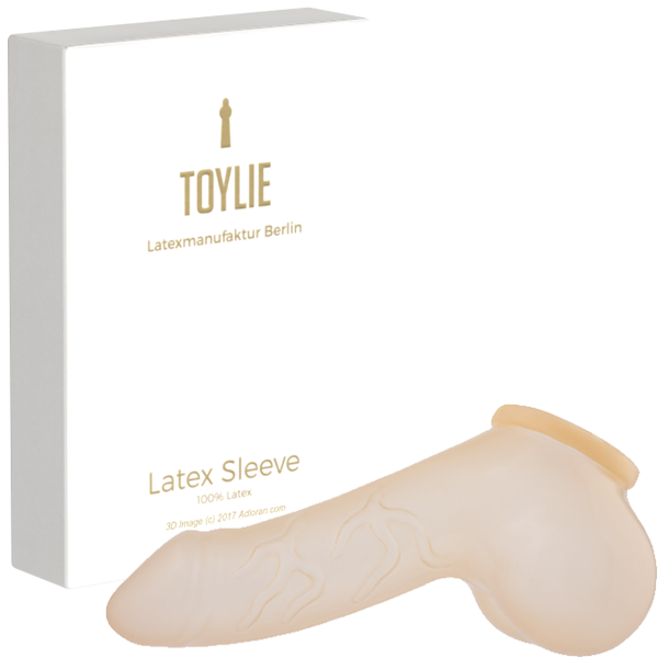 Toylie Latex Penis Sleeve «DANNY» semi-transparent, with strong veins and testicle divider - suitable for vegans