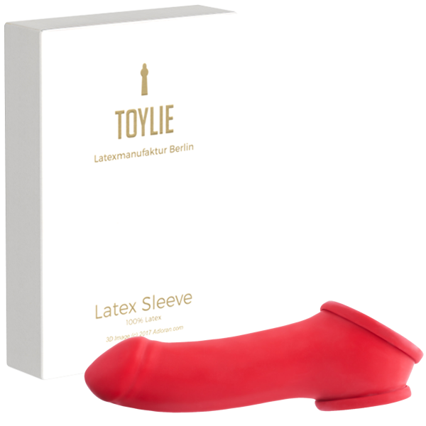 Toylie Latex-Penishülle «ERIK» rot, mit ausgeformter Eichel und Hodenring