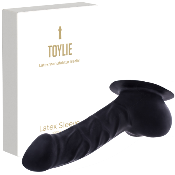 Toylie Latex-Penishülle «FRANZ» schwarz, mit Basis-Platte zum Ankleben an Latexkleidung