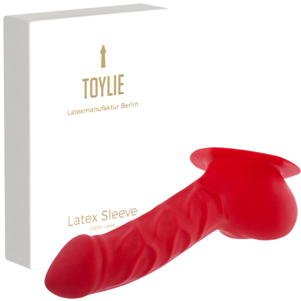 Toylie Latex-Penishülle «FRANZ» rot, mit Basis-Platte zum Ankleben an Latexkleidung