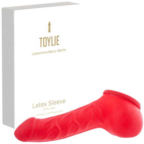 Toylie Latex-Penishülle «FRANZ» rot, mit starker Äderung und Hodensack