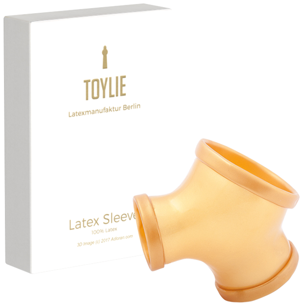 Toylie Latex-Penishülle «GIL» gold, ohne Schaft, mit Penisring und Hodenring