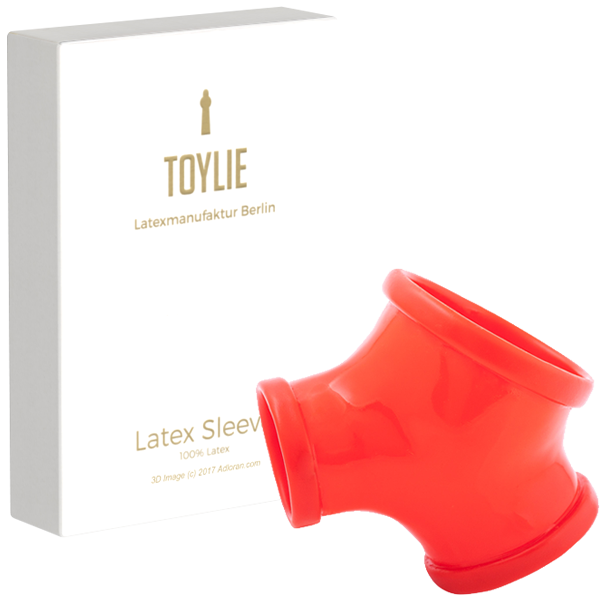 Toylie Latex-Penishülle «GIL» rot, ohne Schaft, mit Penisring und Hodenring