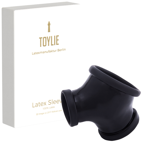 Toylie Latex Penis Sleeve «GIL» black, without shaft, with penis and testicle ring - suitable for vegans