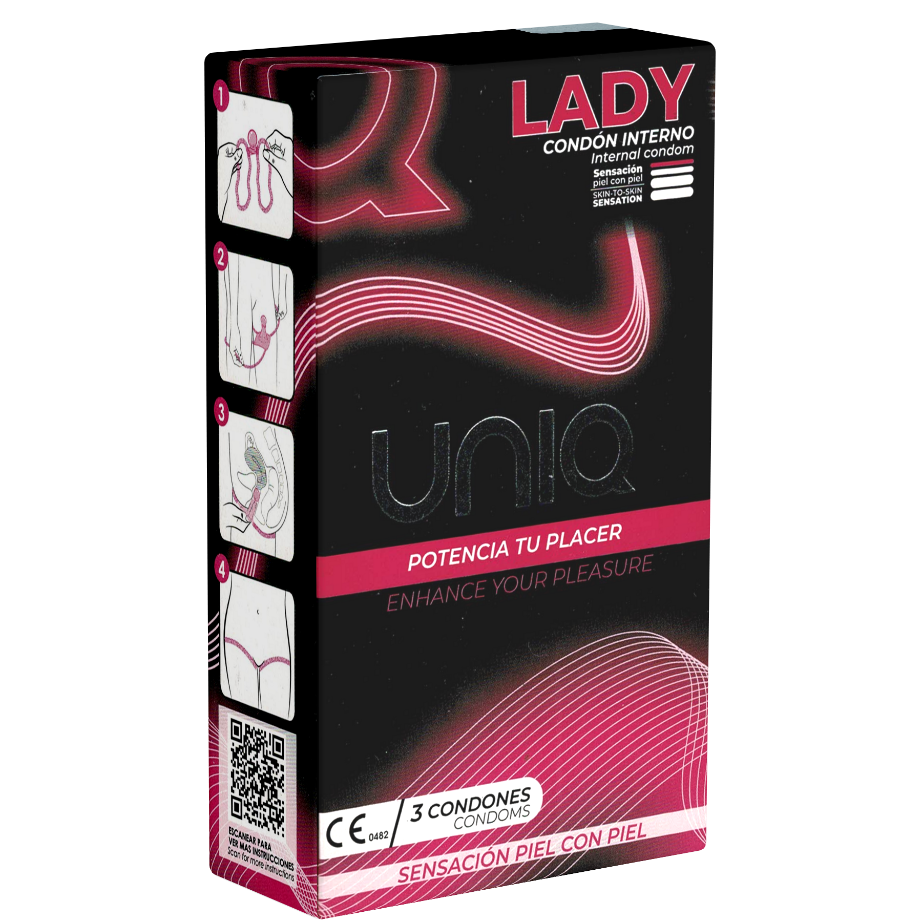 UNIQ Single: Lady Condom, 3 latexfreie Frauenkondome (Kondomslip) - Spanisch/Englisch