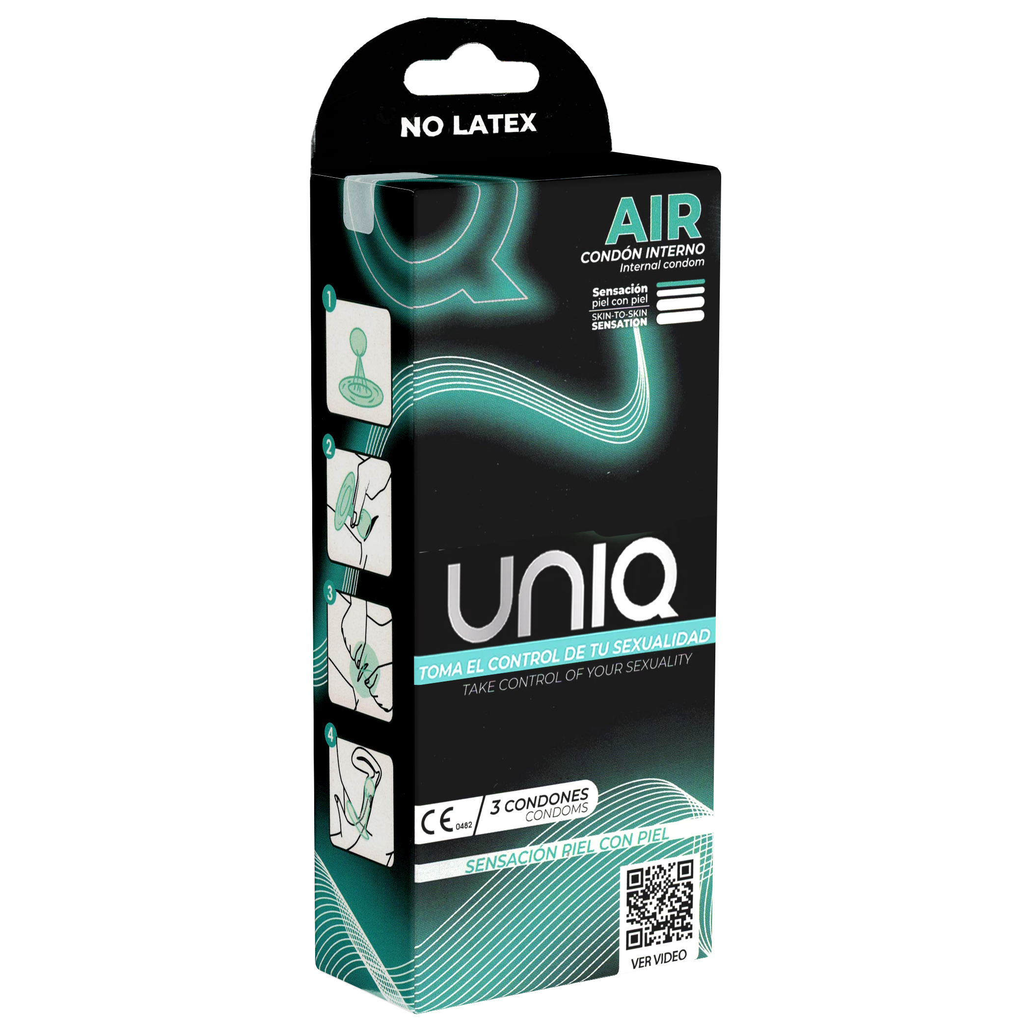UNIQ Single: AirFemale, 3 latex free female condoms - Spanish/English