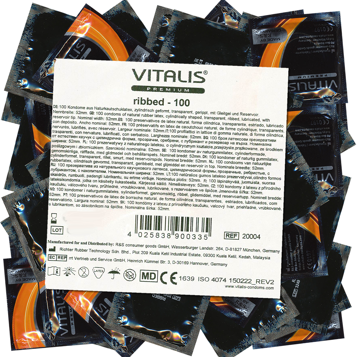 Vitalis PREMIUM «Ribbed» 100 ribbed condoms for the extra hard sex experience, bulk pack