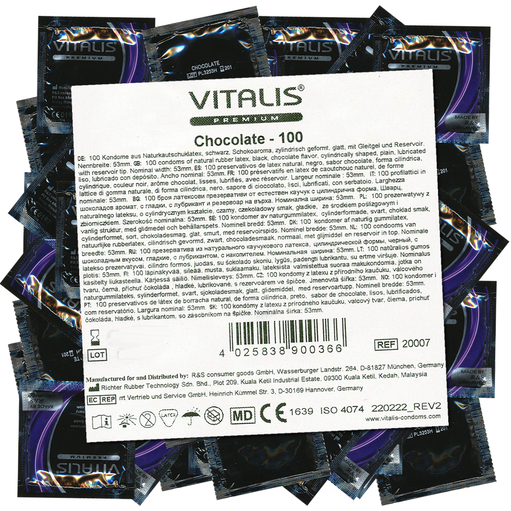 Vitalis PREMIUM «Chocolate» 100 schwarze Kondome für Oralsex - mit Schokoladen-Aroma, Maxipack