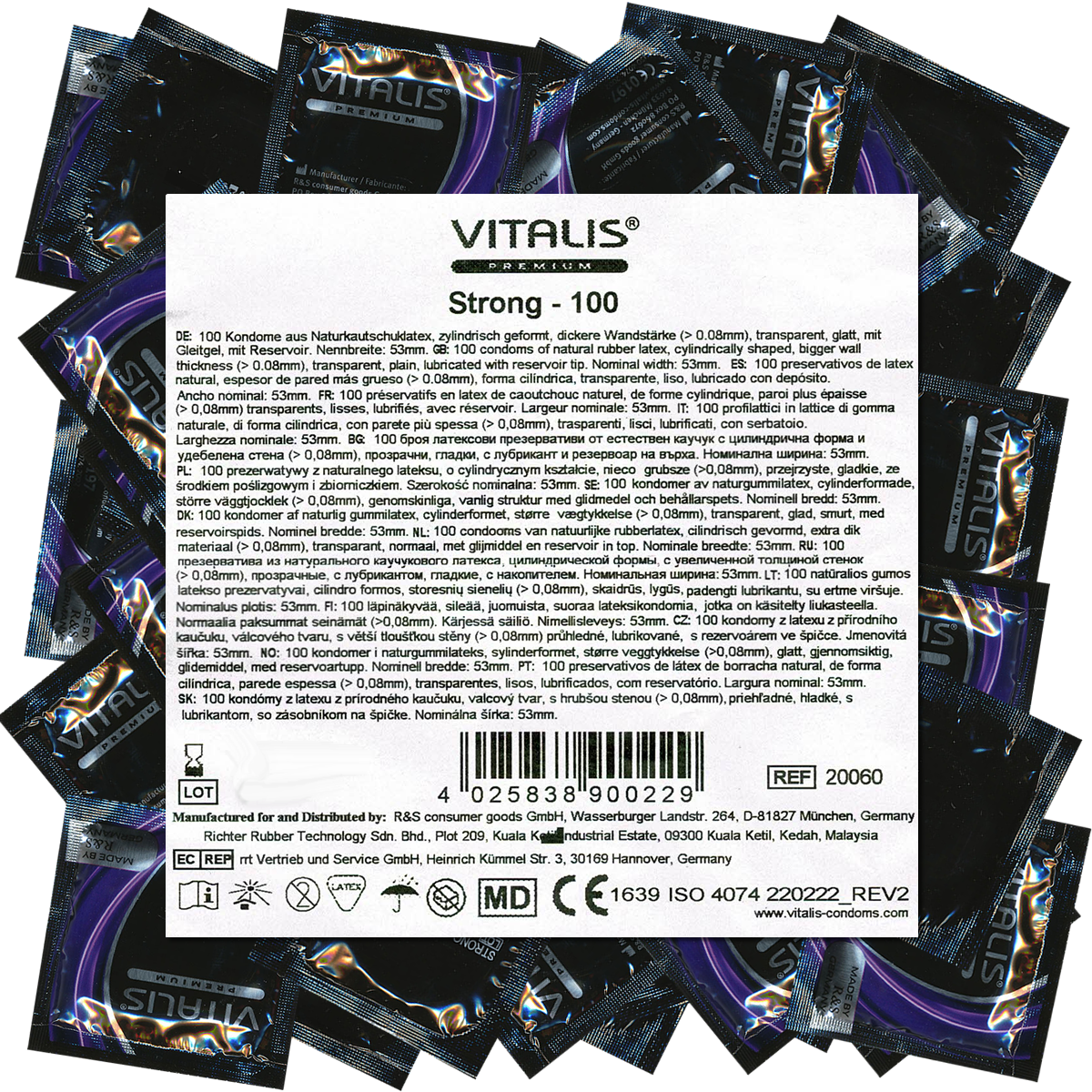 Vitalis PREMIUM «Strong» 100 extra safe condoms for rough and wild experiences, bulk pack