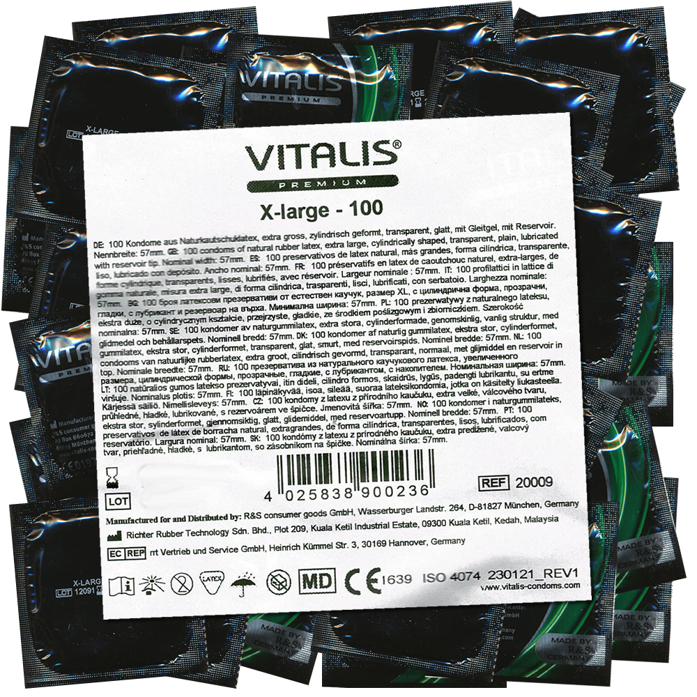 Vitalis PREMIUM «X-Large» 100 extra long condoms for the large penis, bulk pack